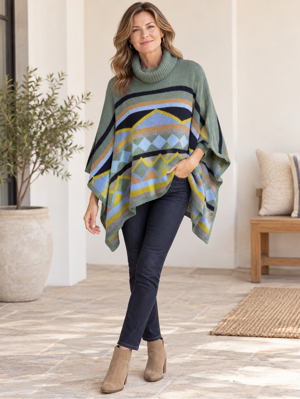 Tyler Boe Sage Boho Cashmere Blend Turtleneck Poncho Size Small NWT